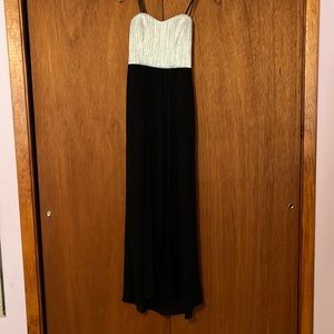 Black and silver metallic strapless dress